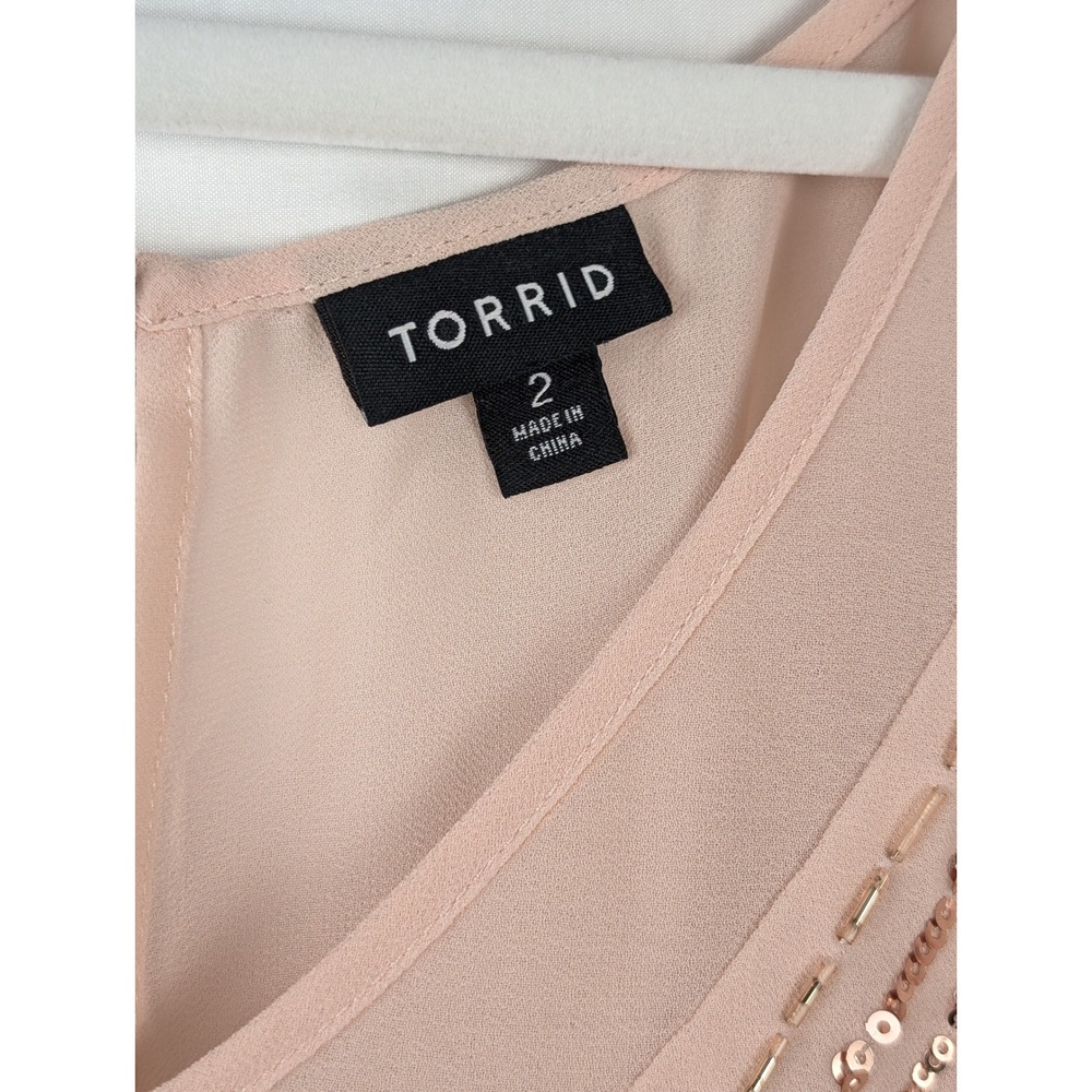 Torrid Y2K Sequin Babydoll Tank Size 2 2X Pink‎ Embellished Romantic Festival - Picture 4 of 9